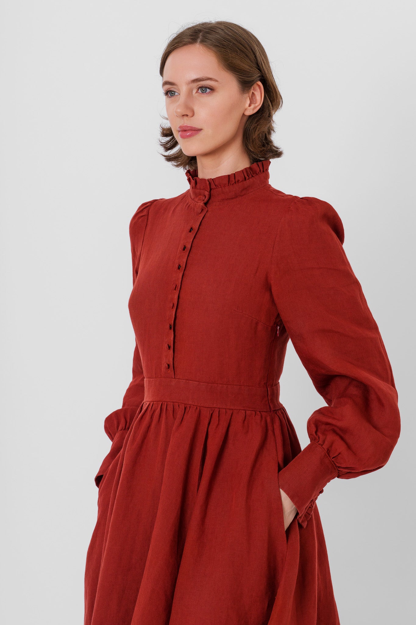 Abigail Dress, Long Sleeve, Deep Terracotta