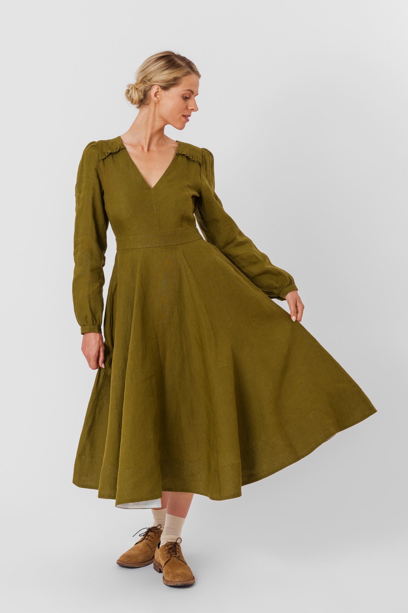 Bridget Dress, Long Sleeve, Rosemary Green