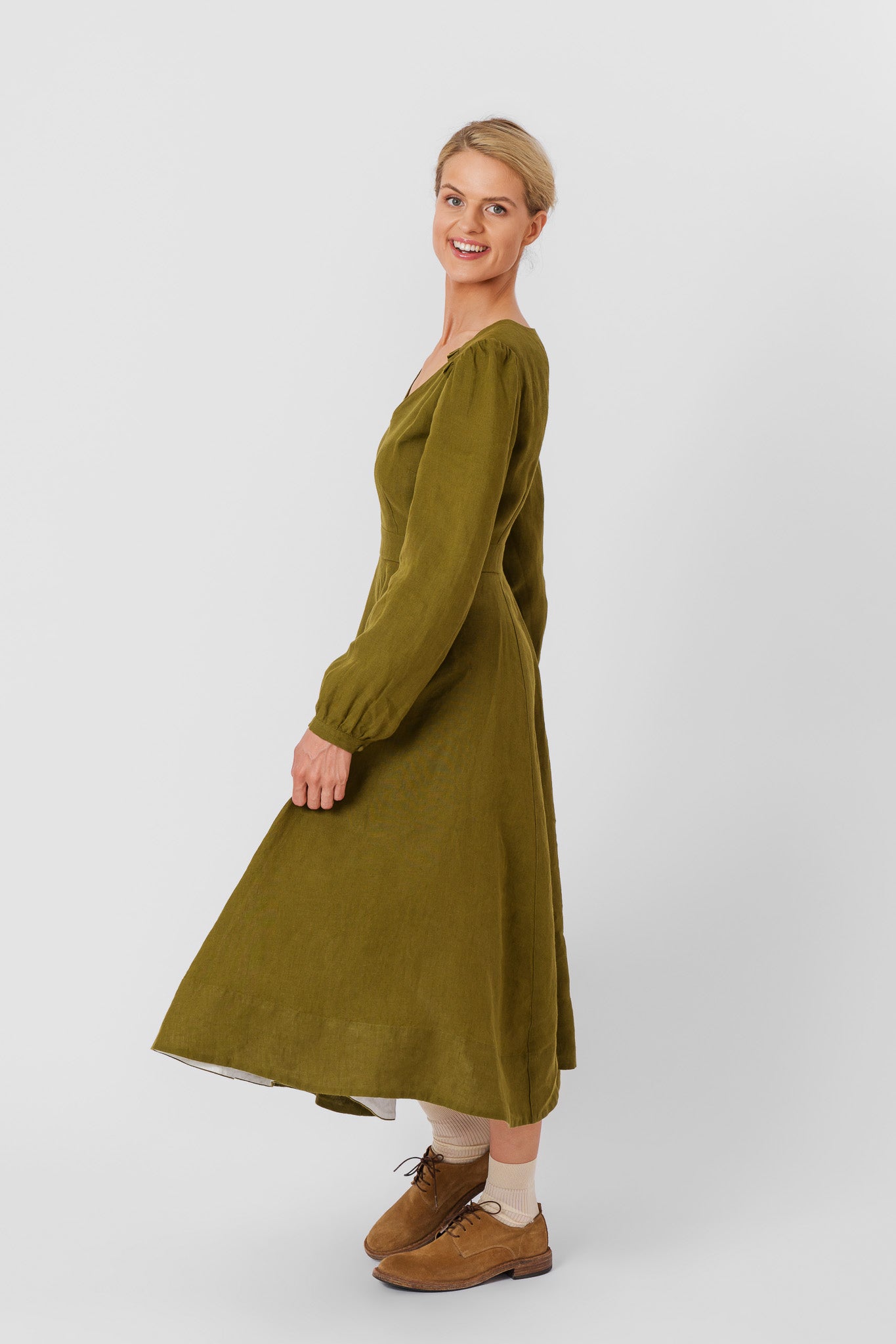 Bridget Dress, Long Sleeve, Rosemary Green