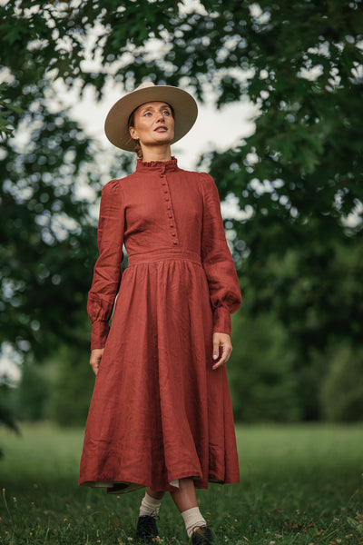 Abigail Dress, Long Sleeve, Deep Terracotta