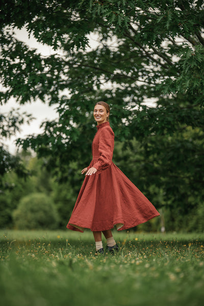 Abigail Dress, Long Sleeve, Deep Terracotta