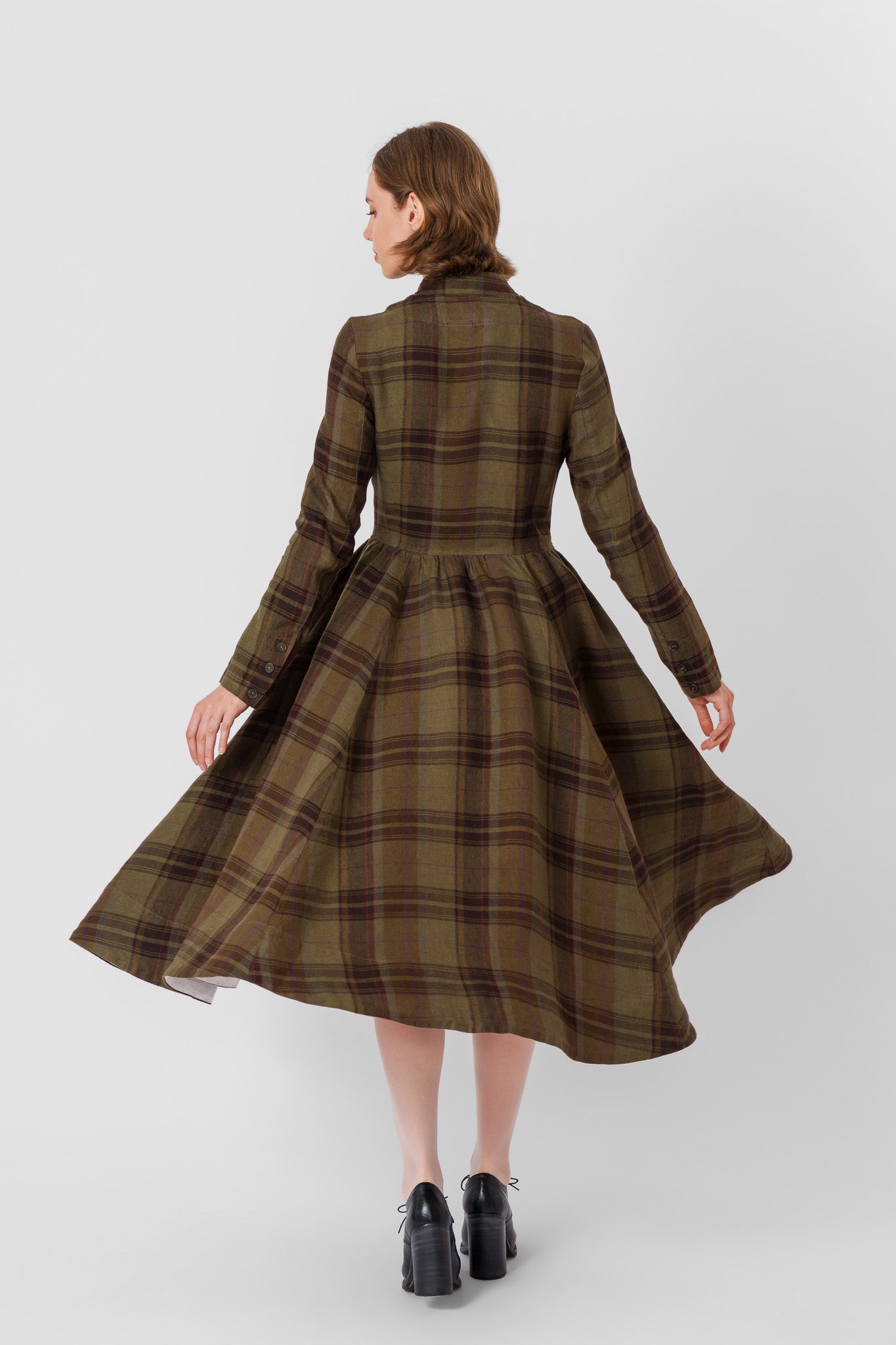 Victorian Coat, Long Sleeve, Twill Linen, Oak Tartan