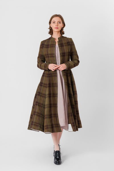 Victorian Coat, Long Sleeve, Twill Linen, Oak Tartan