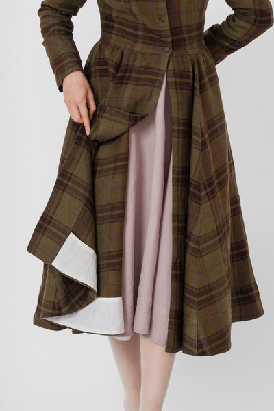 Victorian Coat, Long Sleeve, Twill Linen, Oak Tartan