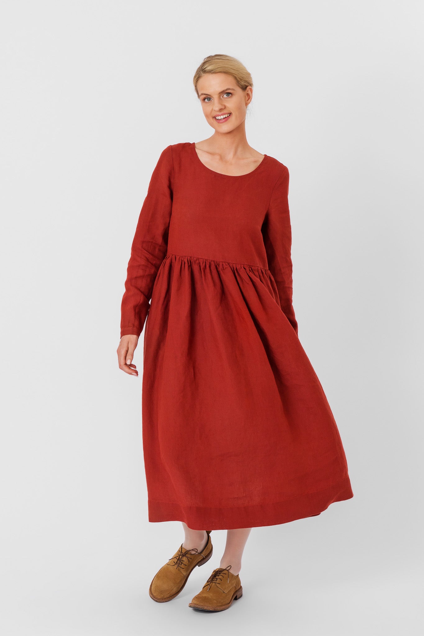 Smock Dress, Long Sleeve, Deep Terracotta