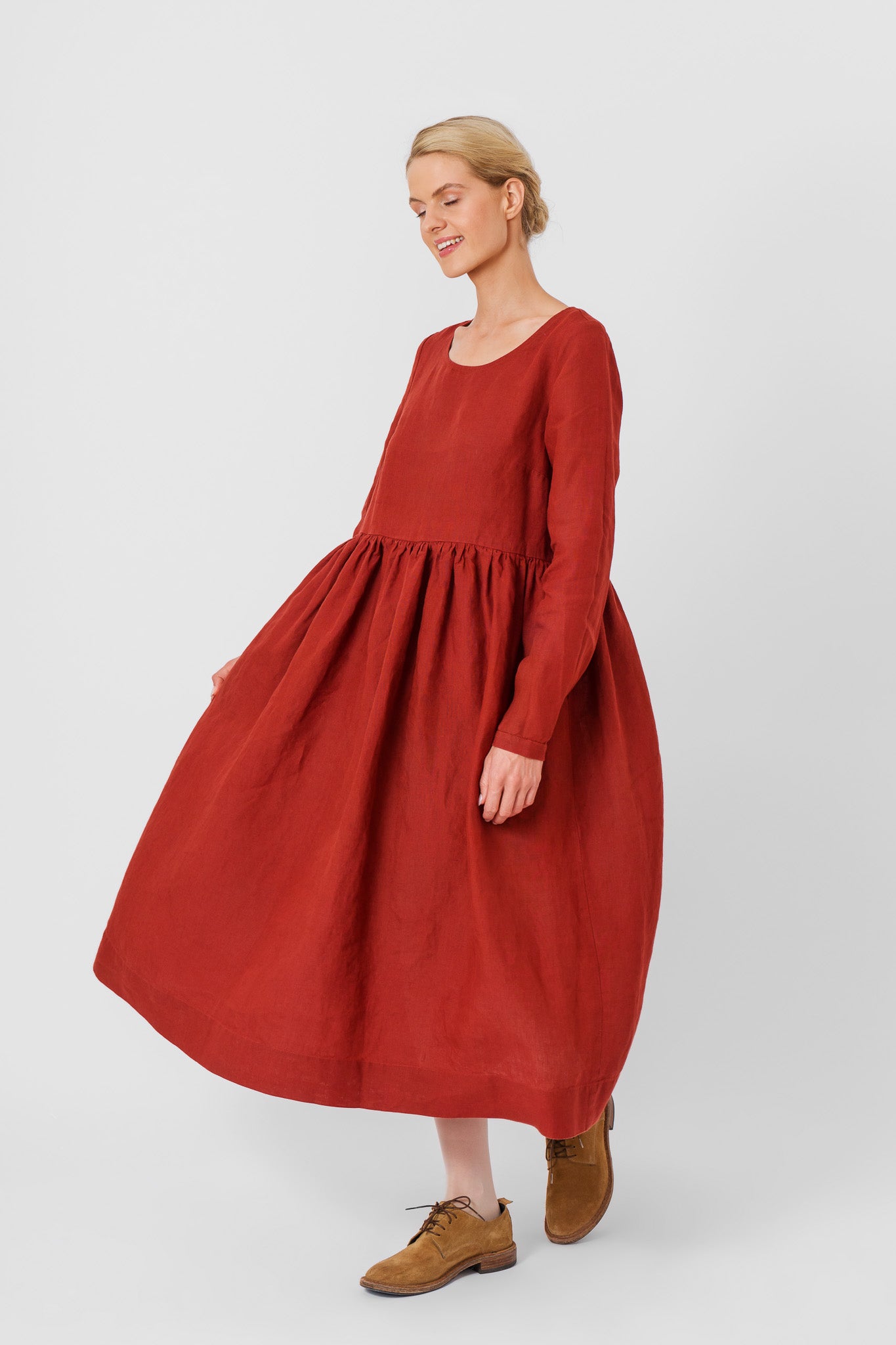 Smock Dress, Long Sleeve, Deep Terracotta