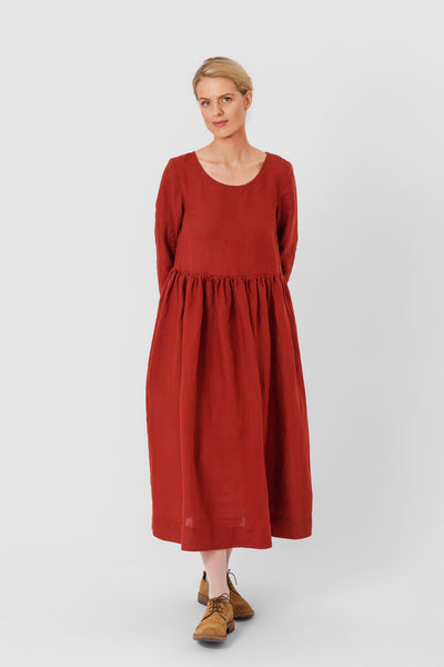 Smock Dress, Long Sleeve, Deep Terracotta