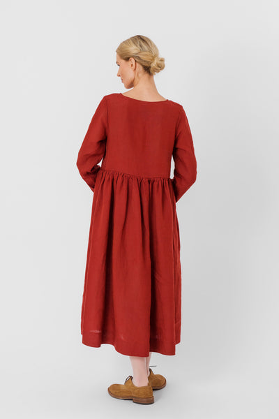 Smock Dress, Long Sleeve, Deep Terracotta