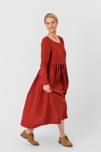 Smock Dress, Long Sleeve, Deep Terracotta