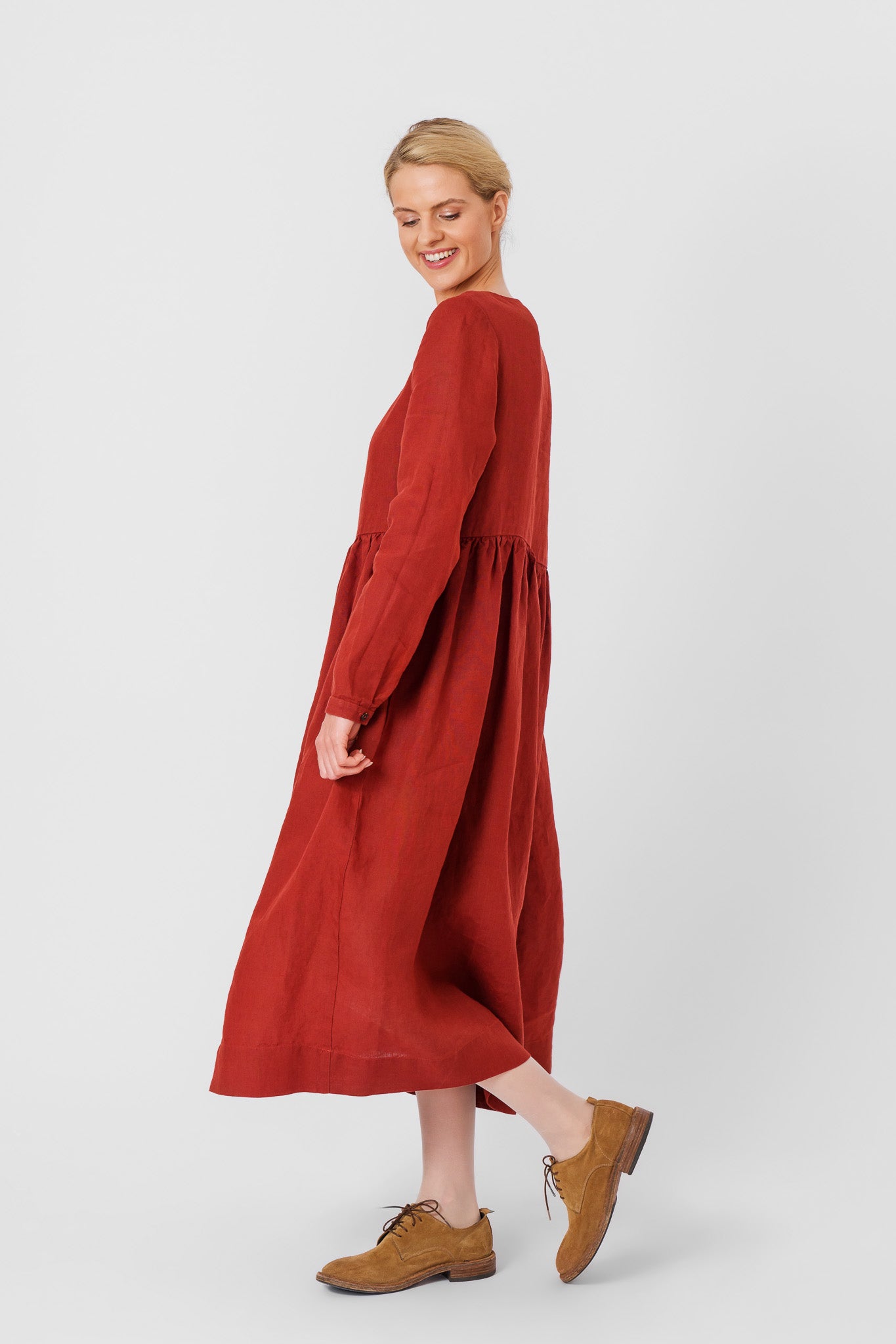 Smock Dress, Long Sleeve, Deep Terracotta