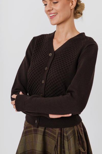 Elaine Cardigan, Wool, Espresso Brown