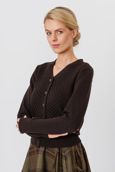 Elaine Cardigan, Wool, Espresso Brown