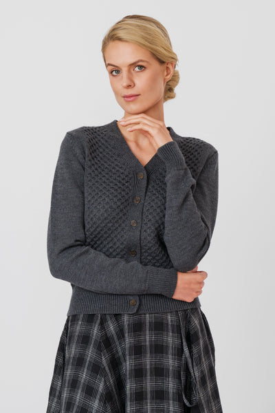 Elaine Cardigan, Wool, Charcoal Grey