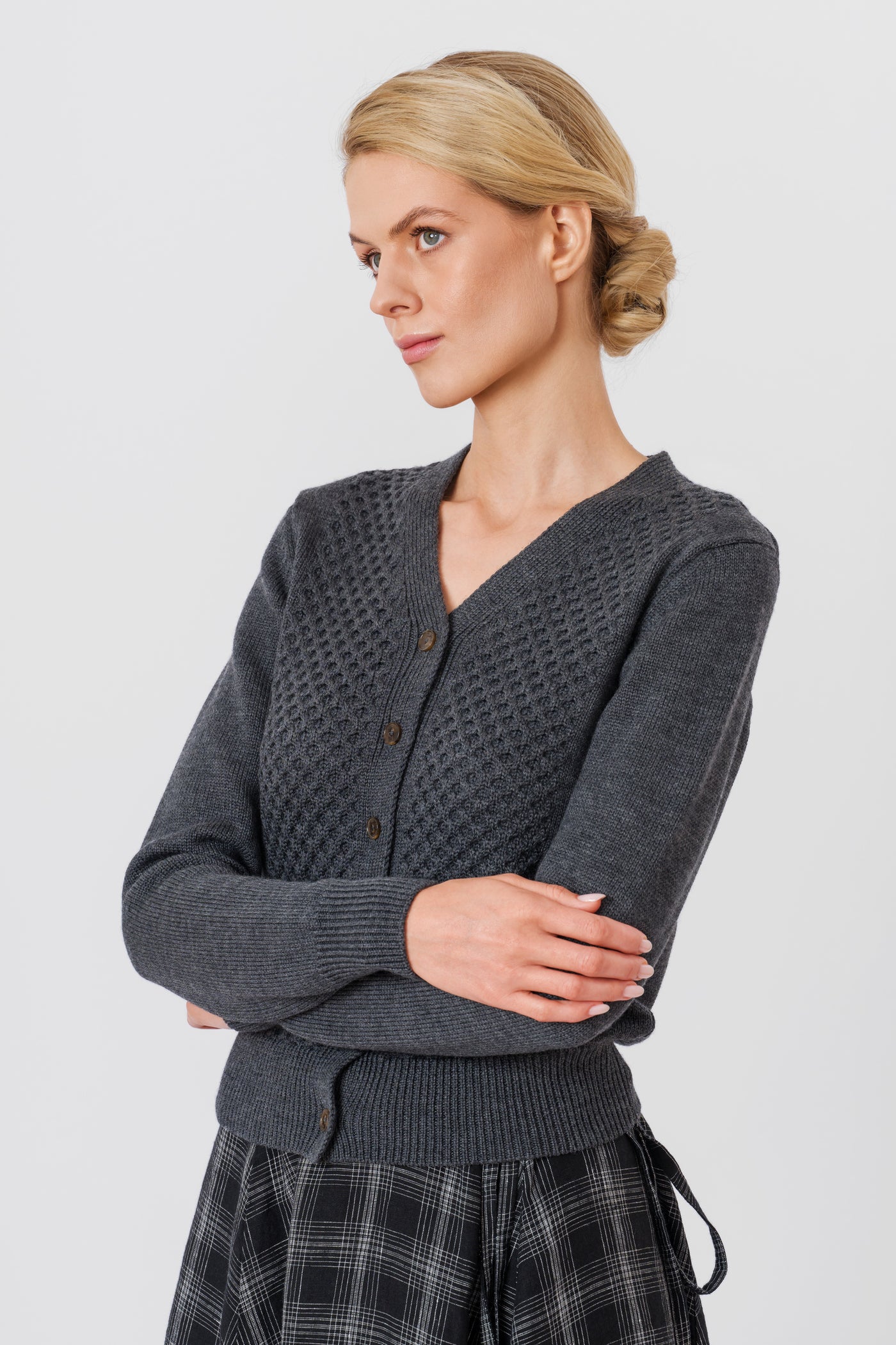 Elaine Cardigan, Wool, Charcoal Grey