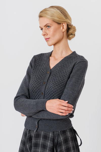 Elaine Cardigan, Wool, Charcoal Grey#color_charcoal-grey