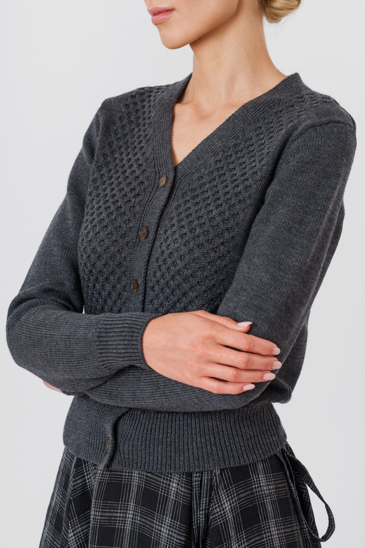 Elaine Cardigan, Wool, Charcoal Grey