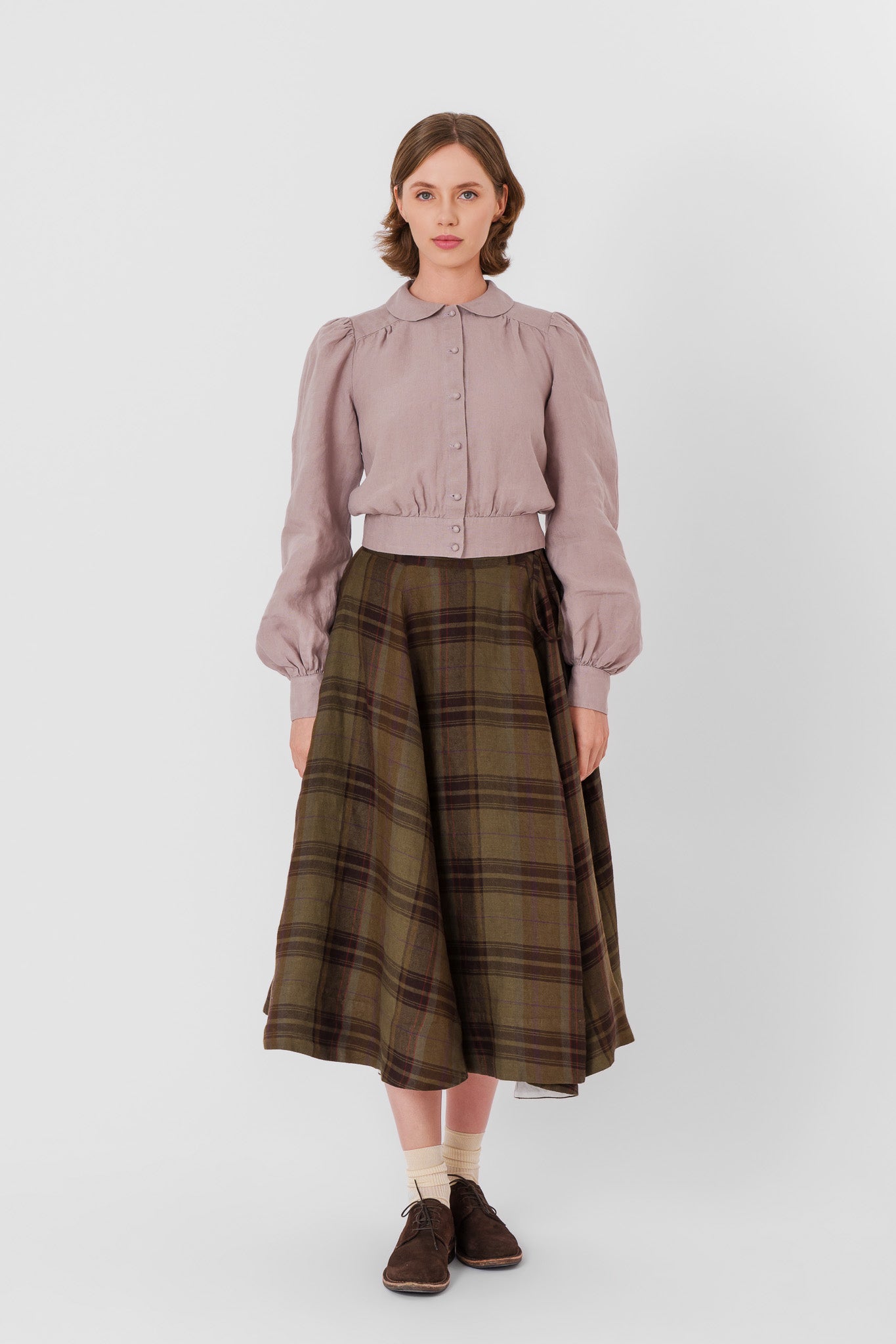 Wrap Skirt, Twill Linen, Oak Tartan#color_oak-tartan