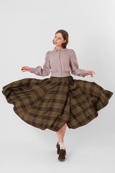 Wrap Skirt, Twill Linen, Oak Tartan#color_oak-tartan