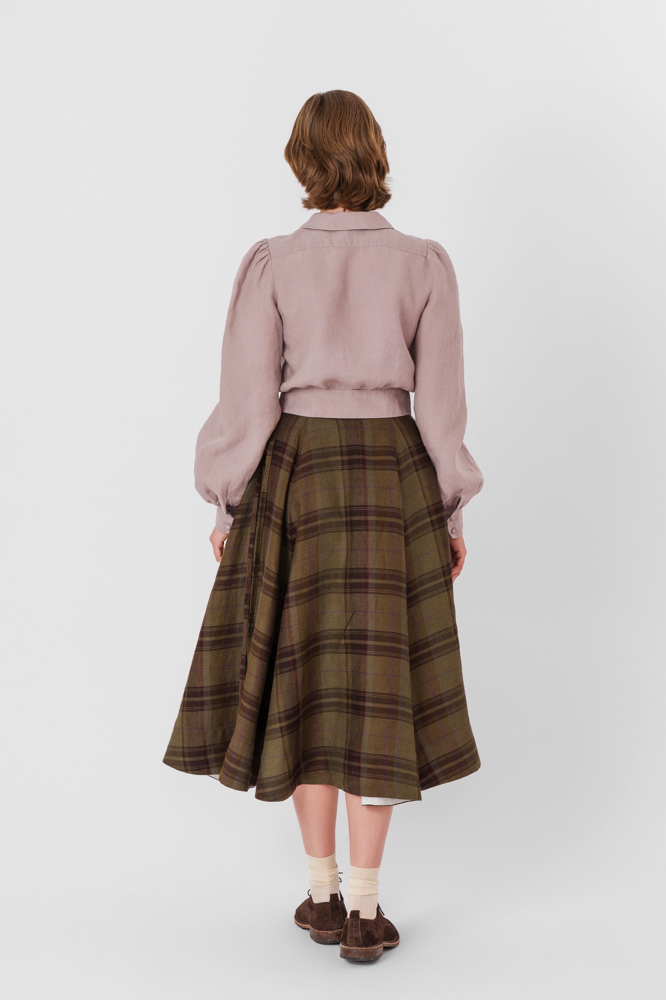 Wrap Skirt, Twill Linen, Oak Tartan