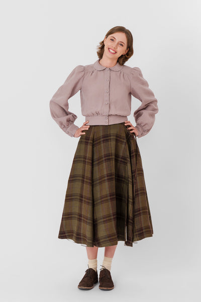 Wrap Skirt, Twill Linen, Oak Tartan