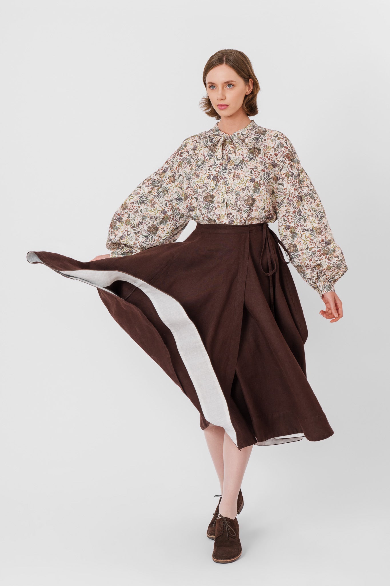 Wrap Skirt, Twill Linen, Espresso Brown