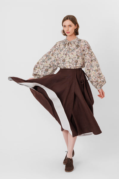 Wrap Skirt, Twill Linen, Espresso Brown