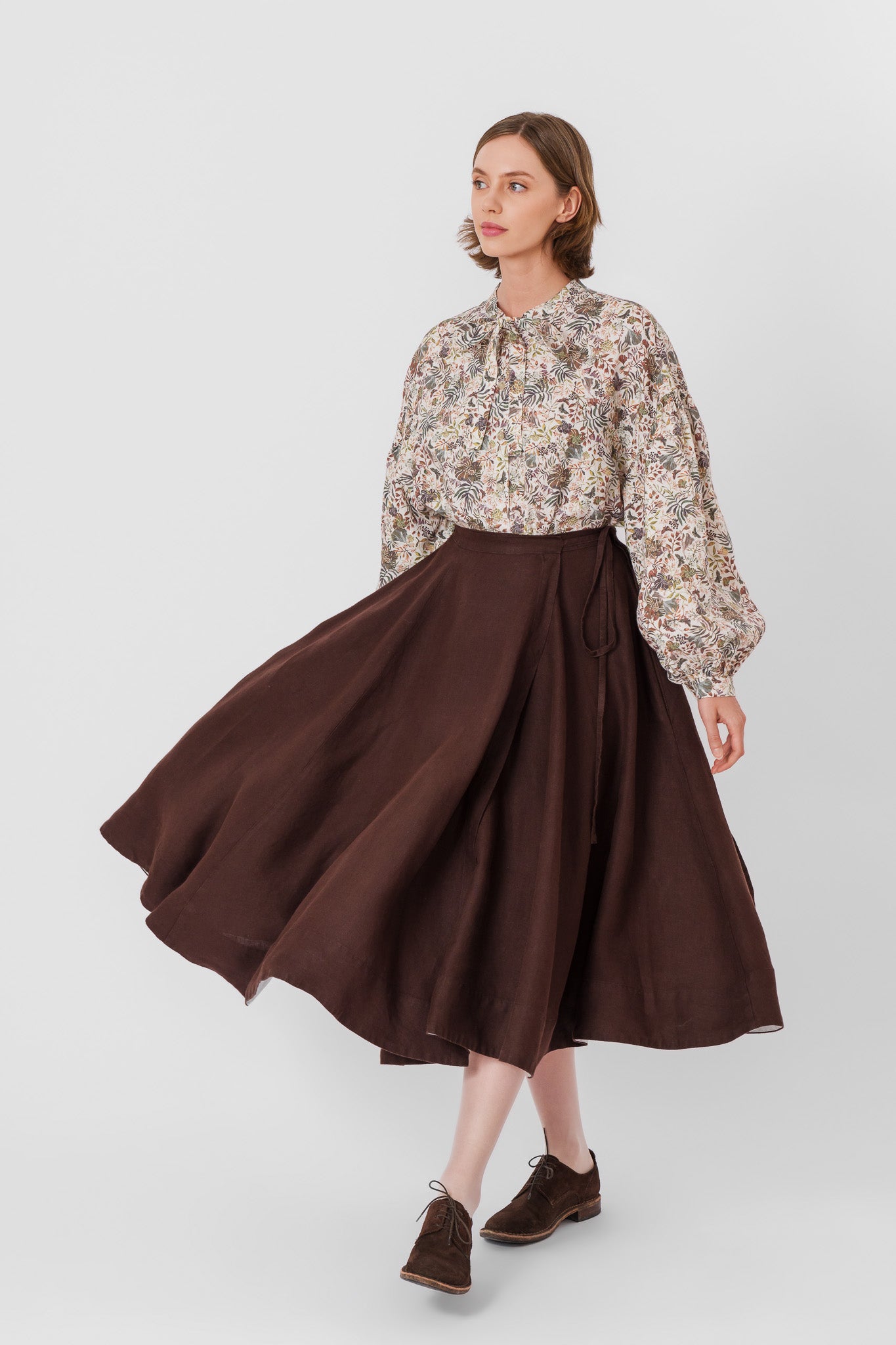 Wrap Skirt, Twill Linen, Espresso Brown#color_espresso-brown