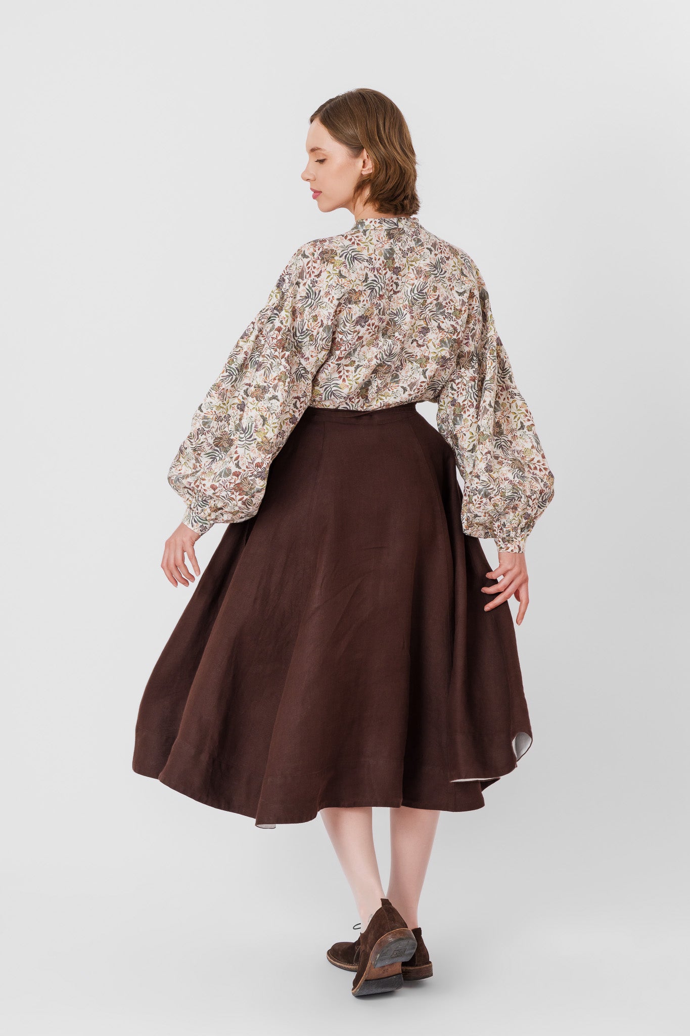 Wrap Skirt, Twill Linen, Espresso Brown#color_espresso-brown