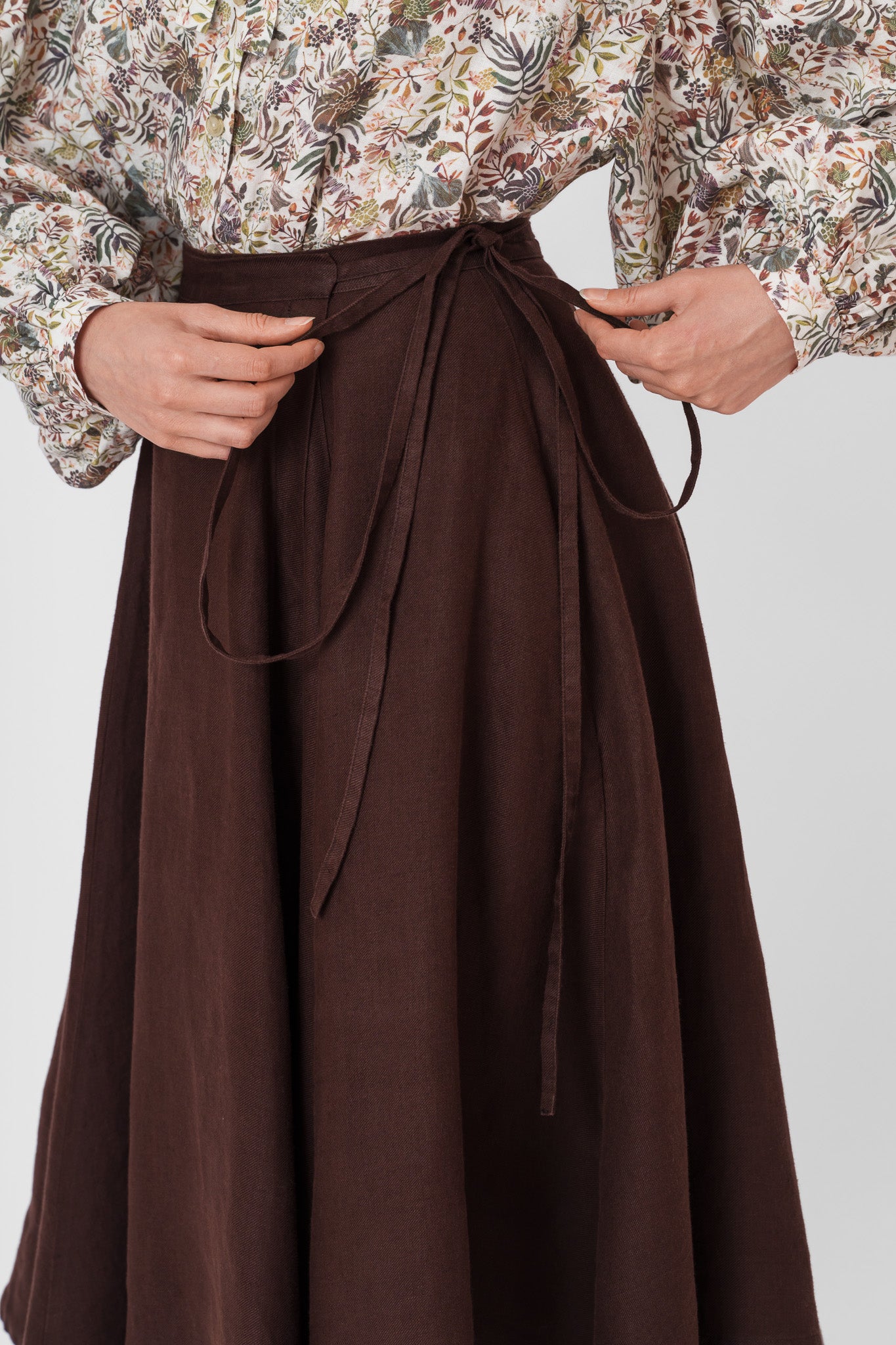 Wrap Skirt, Twill Linen, Espresso Brown