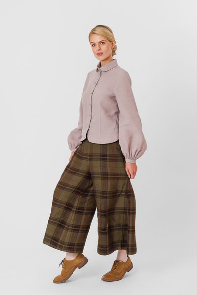 Midi Charlotte Trousers, Twill Linen, Oak Tartan#color_oak-tartan