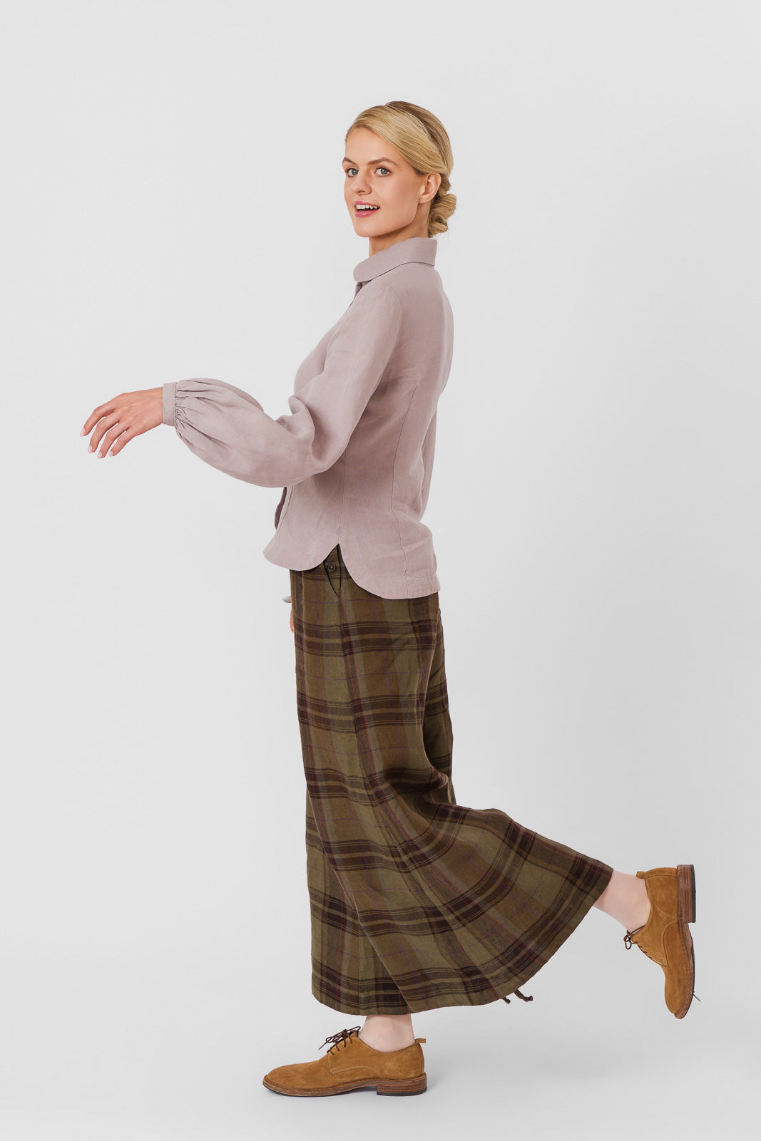 Midi Charlotte Trousers, Twill Linen, Oak Tartan#color_oak-tartan