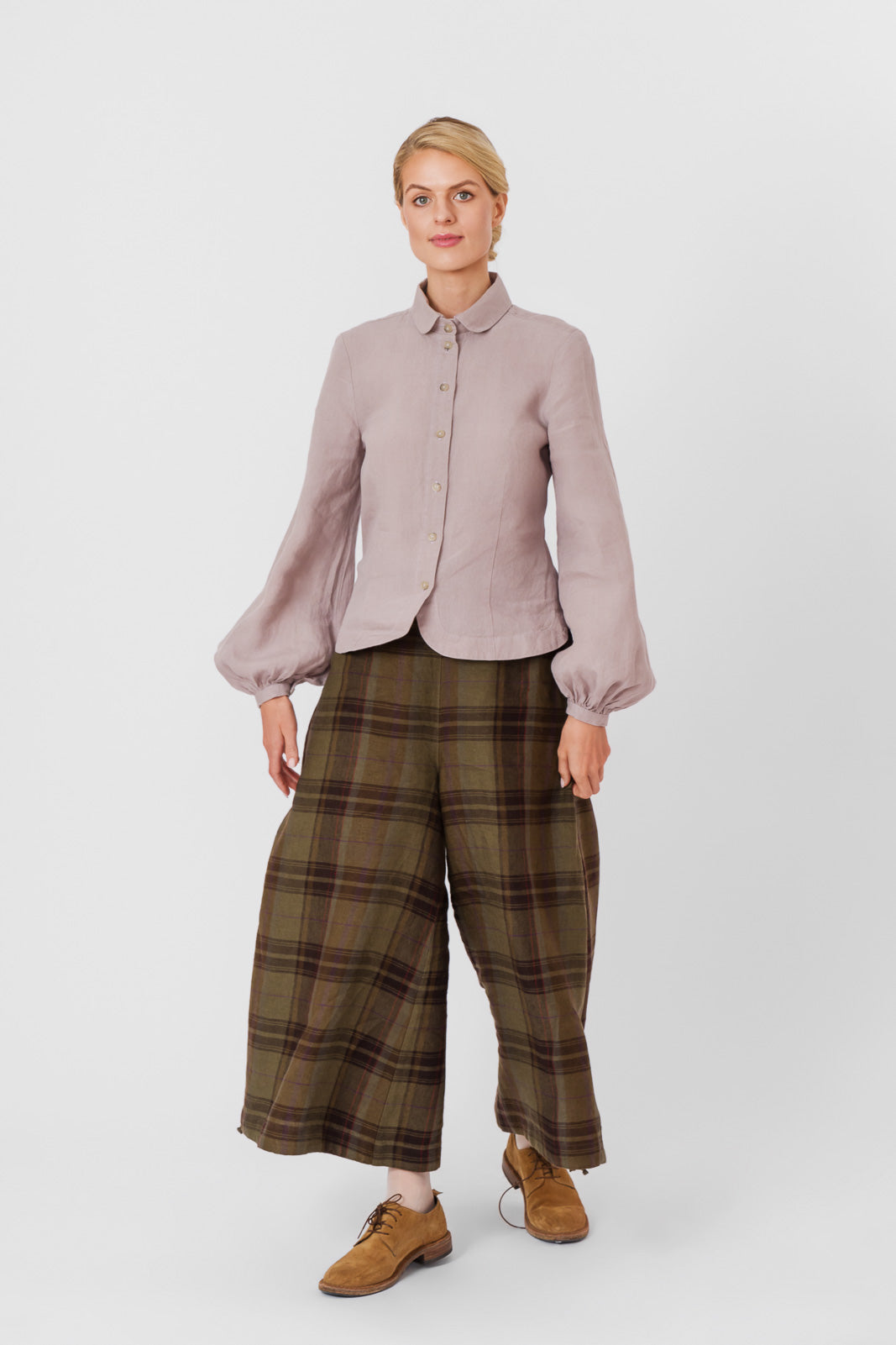 Midi Charlotte Trousers, Twill Linen, Oak Tartan#color_oak-tartan