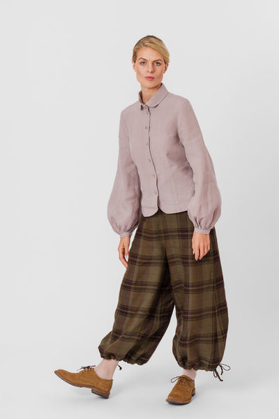 Midi Charlotte Trousers, Twill Linen, Oak Tartan#color_oak-tartan