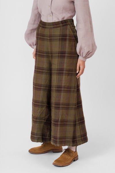 Midi Charlotte Trousers, Twill Linen, Oak Tartan#color_oak-tartan