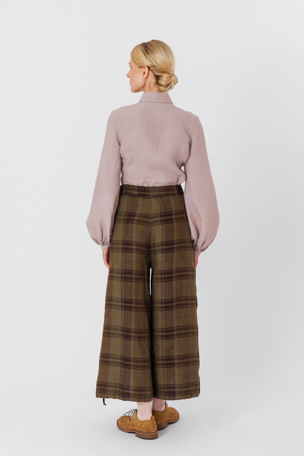 Midi Charlotte Trousers, Twill Linen, Oak Tartan#color_oak-tartan