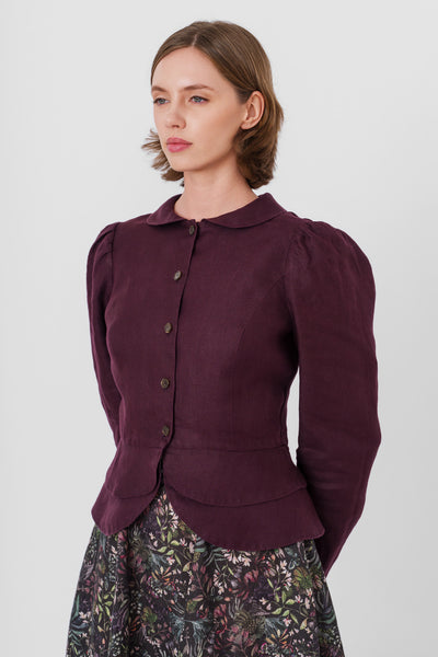 Elizabeth Jacket, Long Sleeve, Twill Linen, Royal Grape#color_royal-grape