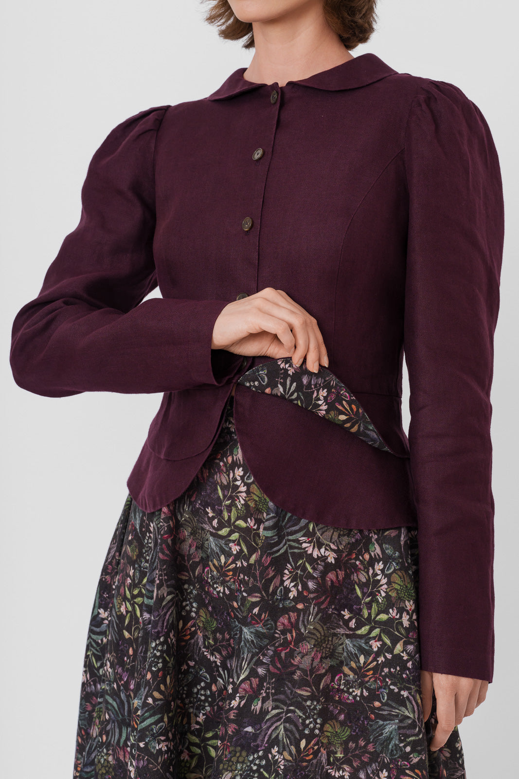 Elizabeth Jacket, Long Sleeve, Twill Linen, Royal Grape#color_royal-grape