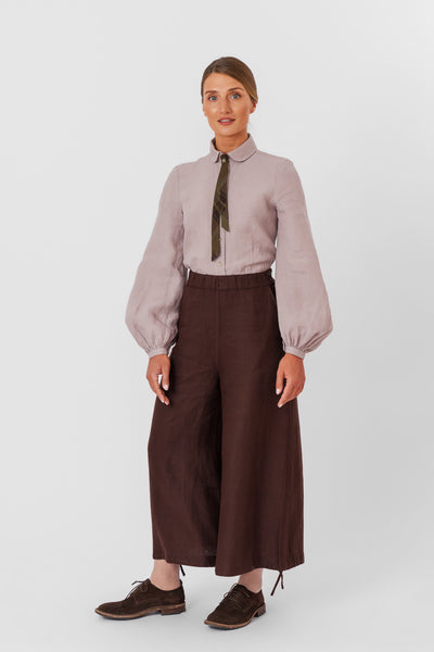 Midi Charlotte Trousers, Twill Linen, Espresso Brown#color_espresso-brown