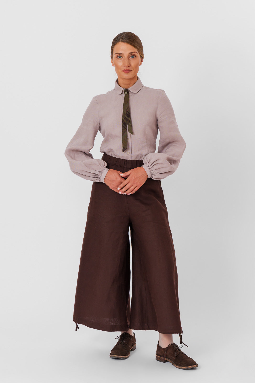 Midi Charlotte Trousers, Twill Linen, Espresso Brown#color_espresso-brown