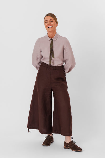 Midi Charlotte Trousers, Twill Linen, Espresso Brown#color_espresso-brown