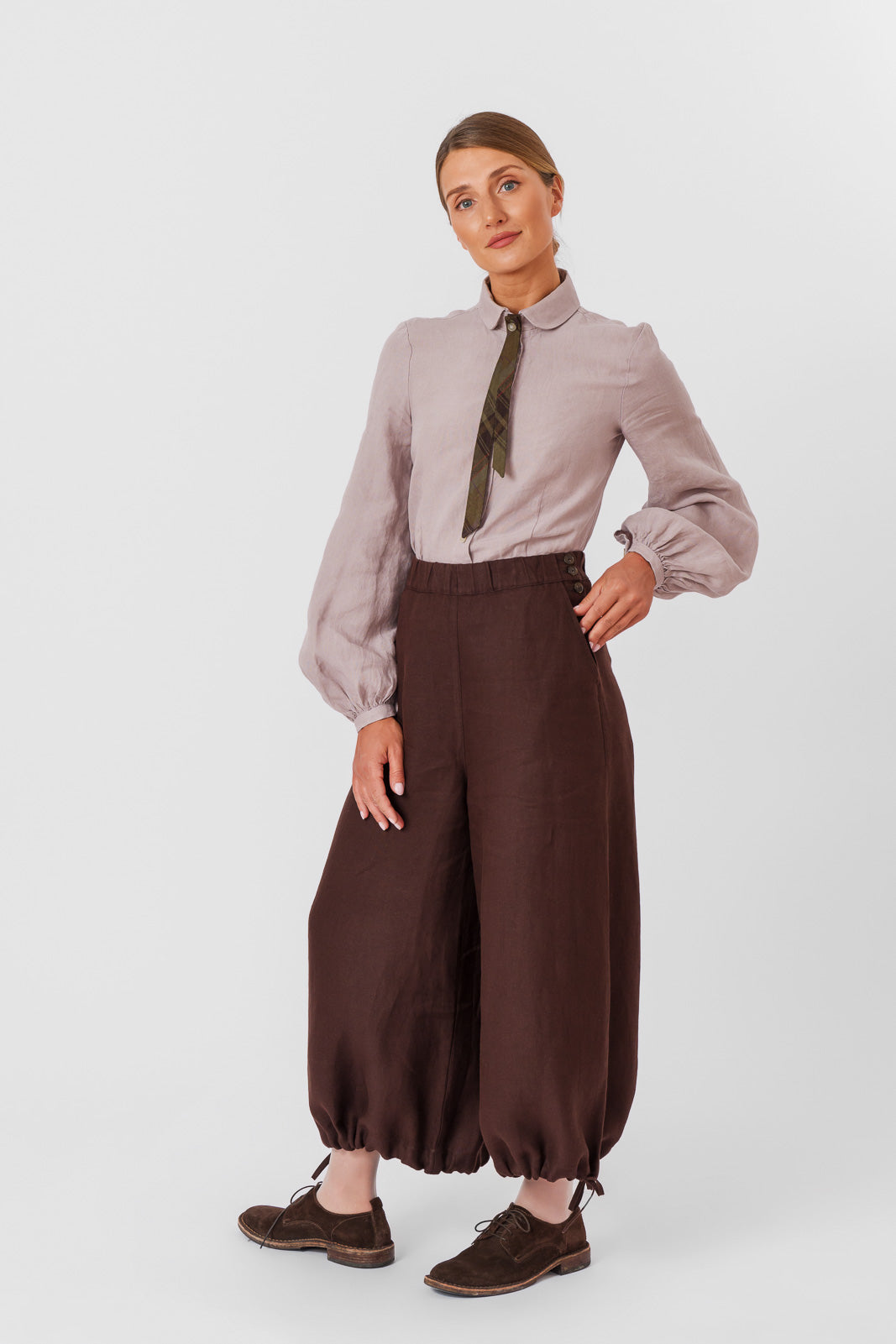 Midi Charlotte Trousers, Twill Linen, Espresso Brown#color_espresso-brown