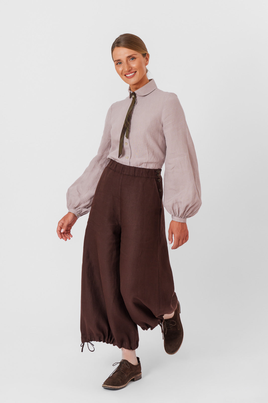 Midi Charlotte Trousers, Twill Linen, Espresso Brown#color_espresso-brown