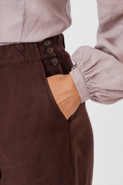 Midi Charlotte Trousers, Twill Linen, Espresso Brown#color_espresso-brown