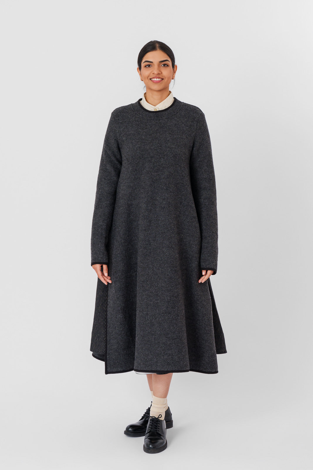 Double Slit Dress, Wool, Charcoal Grey#color_charcoal-grey