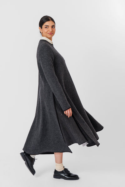 Double Slit Dress, Wool, Charcoal Grey#color_charcoal-grey