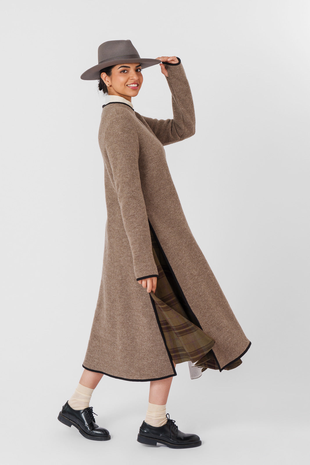 Double Slit Dress, Wool, Beige Brown#color_beige-brown