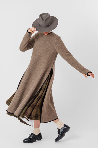 Double Slit Dress, Wool, Beige Brown#color_beige-brown