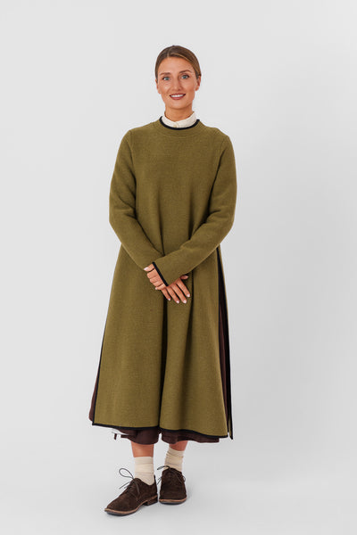 Double Slit Dress, Wool, Moss Green