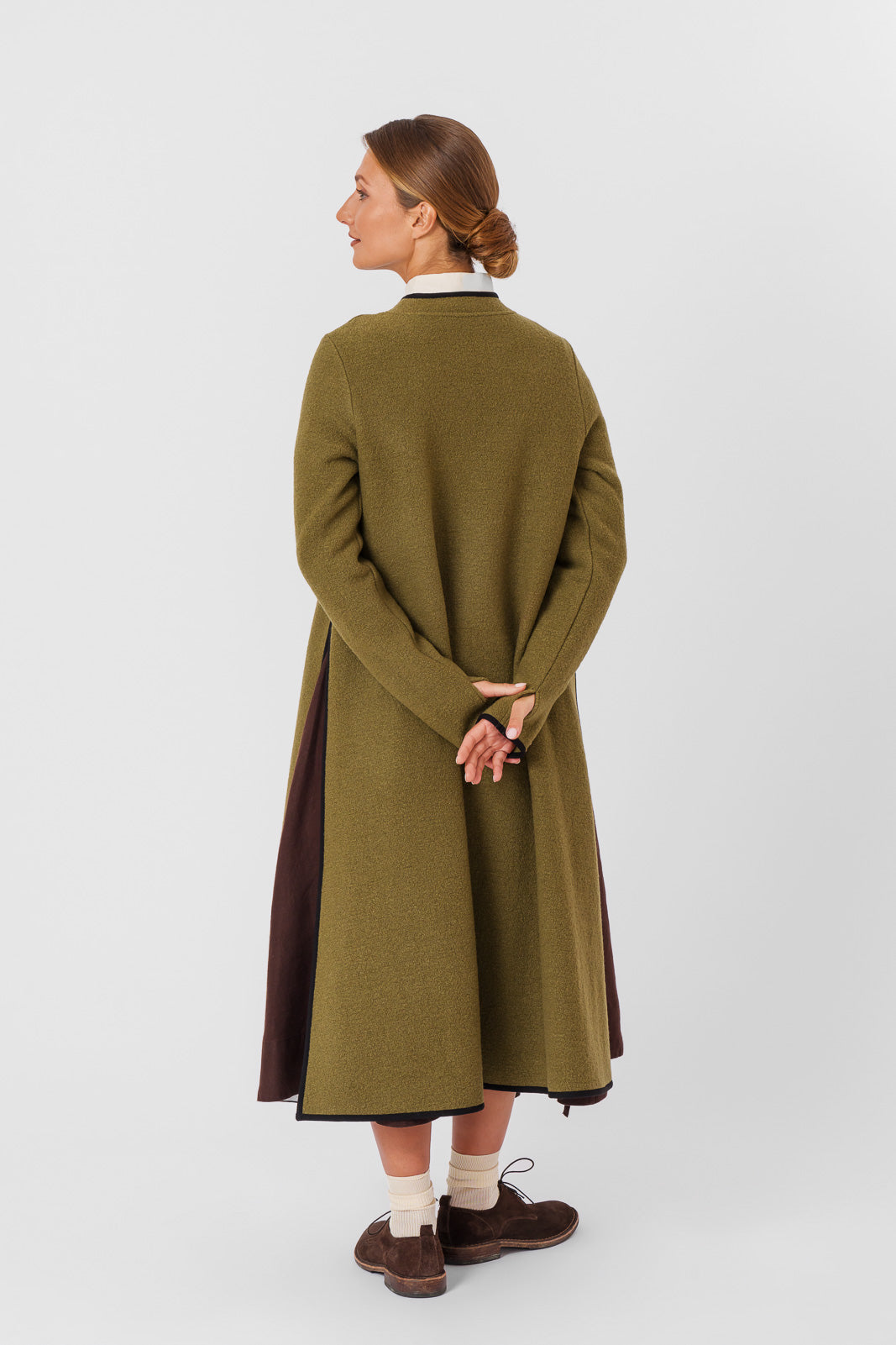 Double Slit Dress, Wool, Moss Green#color_moss-green