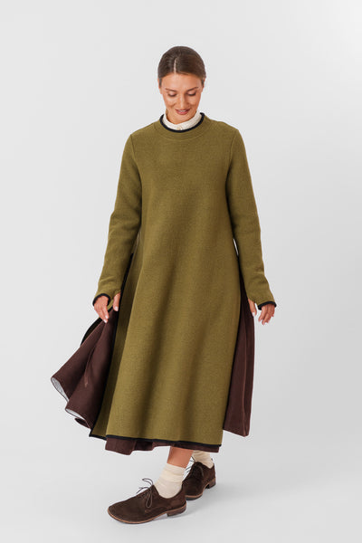 Double Slit Dress, Wool, Moss Green